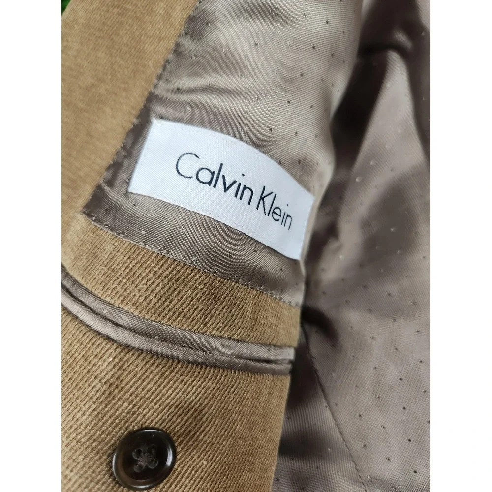 Calvin Klein Sport Coat Mens 42S Beige Corduroy Three Button Blazer Jacket Lined